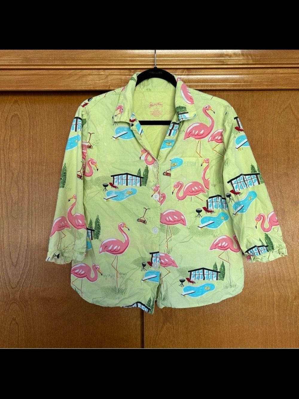 Nick & Nora Flamingo Pool pajama shirt Small